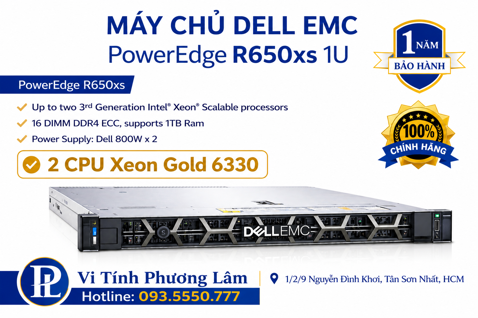 DELL EMC PowerEdge R650xs | 4 Bay LFF | Dual Xeon Gold 6330 (56 Core / 128 Threads) | Ram ECC 128Gb | Rack 1U